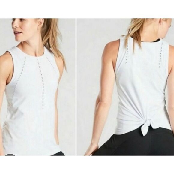 Athleta Foothill SEAMLESS Split Tie BACK white TANK TOP sz XS S - Picture 1 of 7